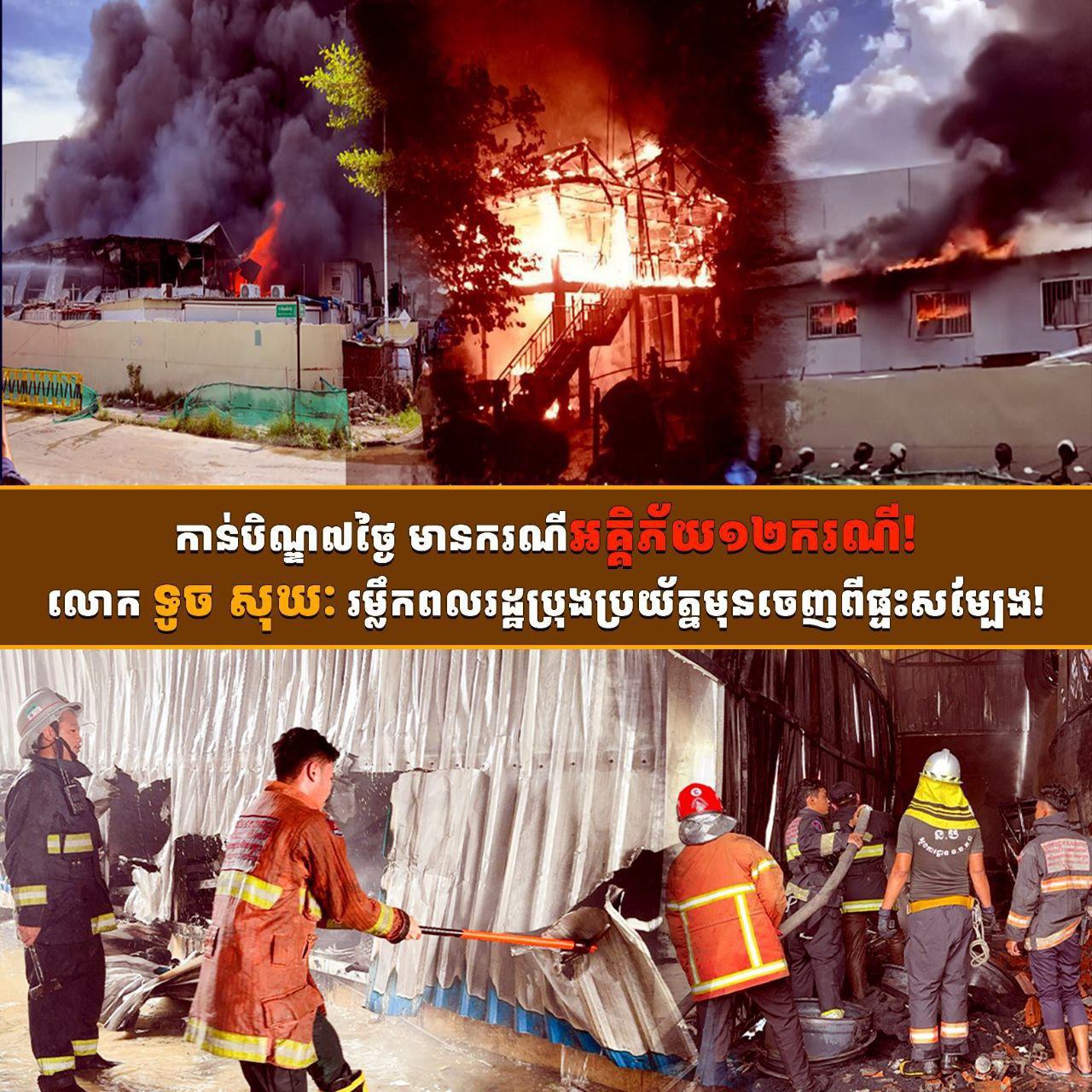 ពីថ្ងៃកាន់បិណ្ឌទី១ រហូតដល់កាន់បិណ្ឌ៧ នៅកម្ពុជា មានករណីអគ្គិភ័យ ១២ករណី
