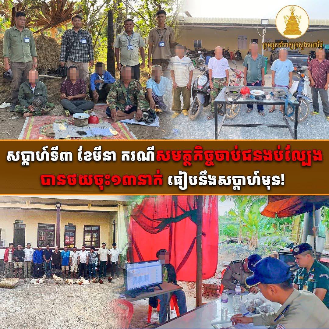 សប្ដាហ៍ទី៣ ខែមីនា ករណីសមត្ថកិច្ចចាប់ជនងប់ល្បែងបានថយចុះ១៣នាក់ ធៀបនឹងសប្ដាហ៍មុន!