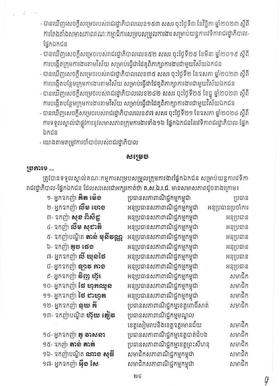 អ្នកឧកញ៉ា គិត ម៉េង ត្រូវបានទទួលស្គាល់ ជា "ប្រធាន" នៃ"គណៈកម្មការសម្របសម្រួលការងារផ្នែកឯកជន សម្រាប់យន្តការវេទិការរាជរដ្ឋាភិបាល-ផ្នែកឯកជន "